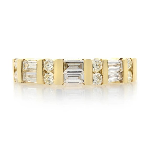 0.75Cttw Baguette And Round Cut Diamond Band Ring 14K Yellow Gold Size 5.5 - Picture 2 of 5